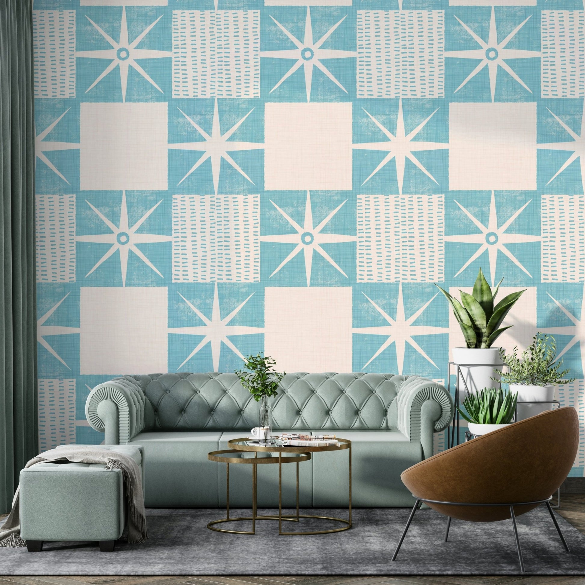 Blue mid century starburst wallpaper

