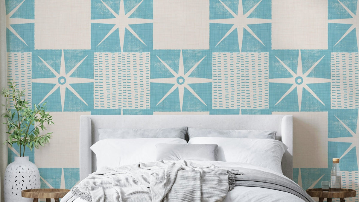 Mid century quilt block wall mural, GD1027