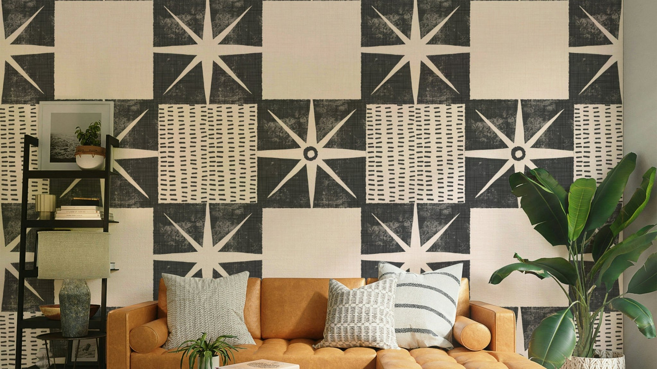 Quilt block wallpaper charcoal style

