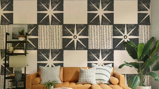 Quilt block wallpaper charcoal style

