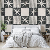 Charcoal starburst wallpaper quilt block

