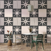 Starburst quilt block wallpaper charcoal

