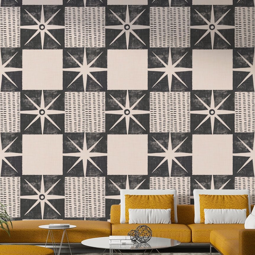 Retro starburst wallpaper charcoal tone

