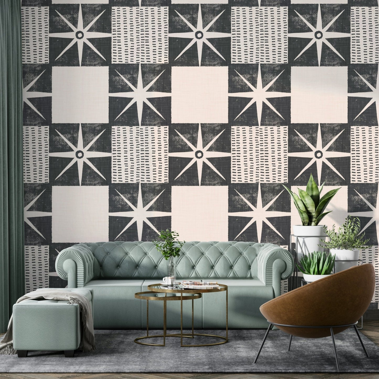 Retro starburst quilt block wallpaper


