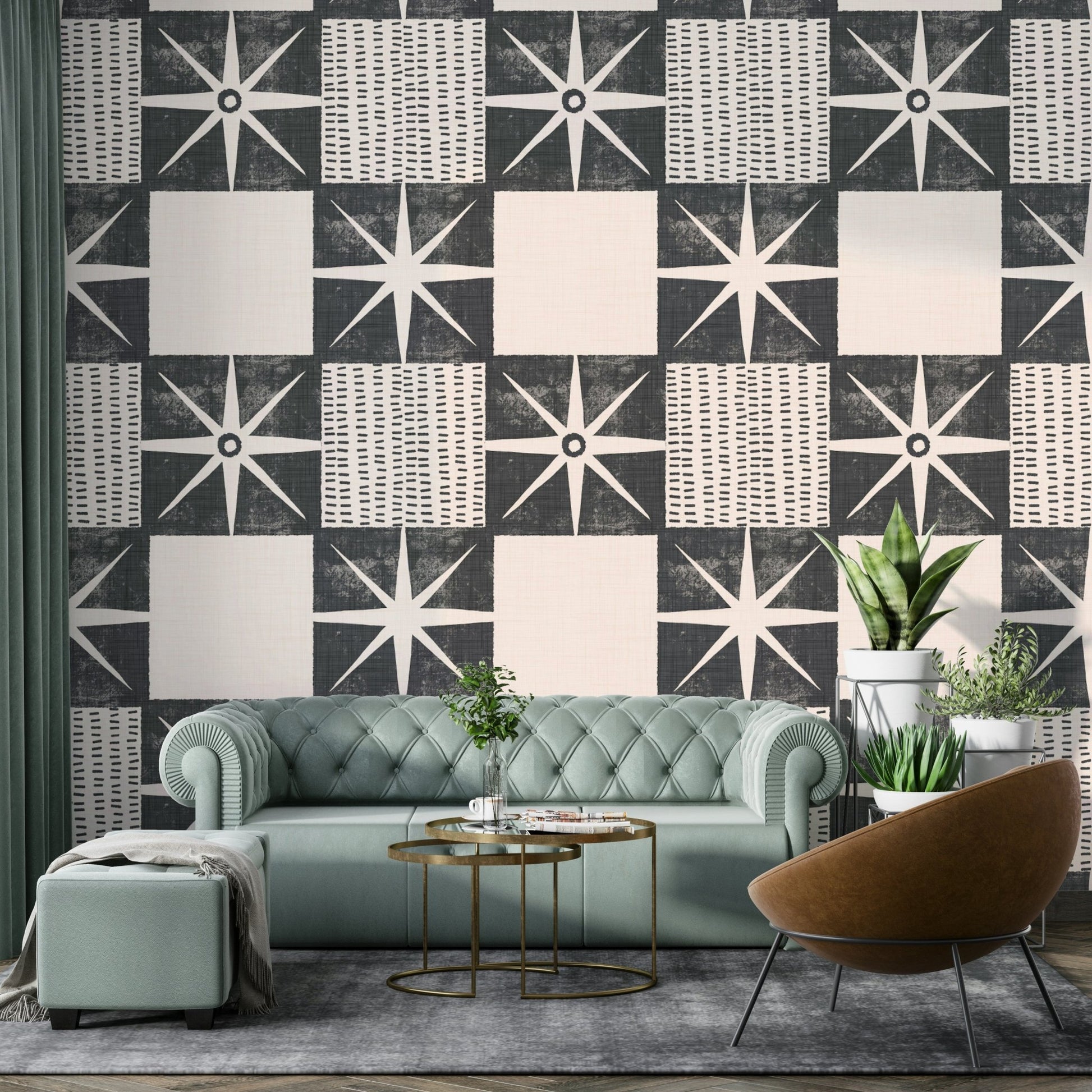 Retro starburst quilt block wallpaper

