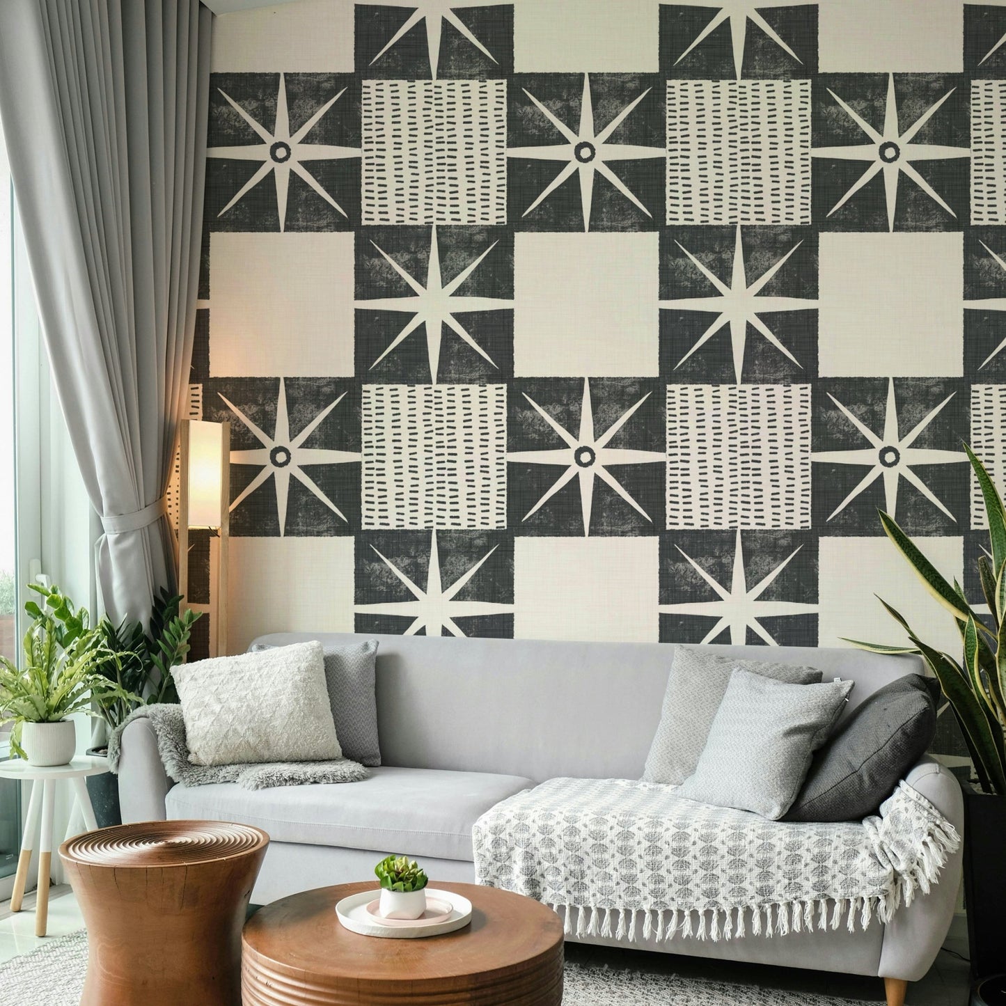 Mid century quilt block wall mural

