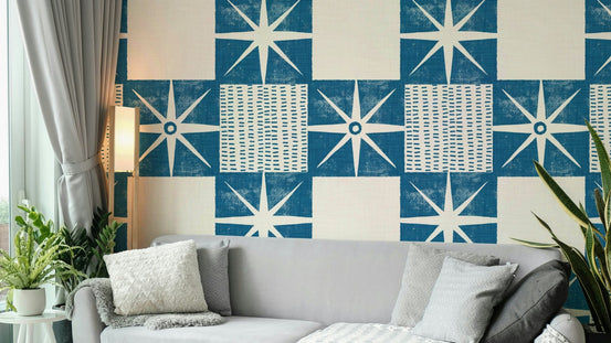 Retro starburst wallpaper indigo blue, GD1029