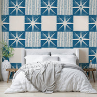 Indigo mid century starburst wallpaper

