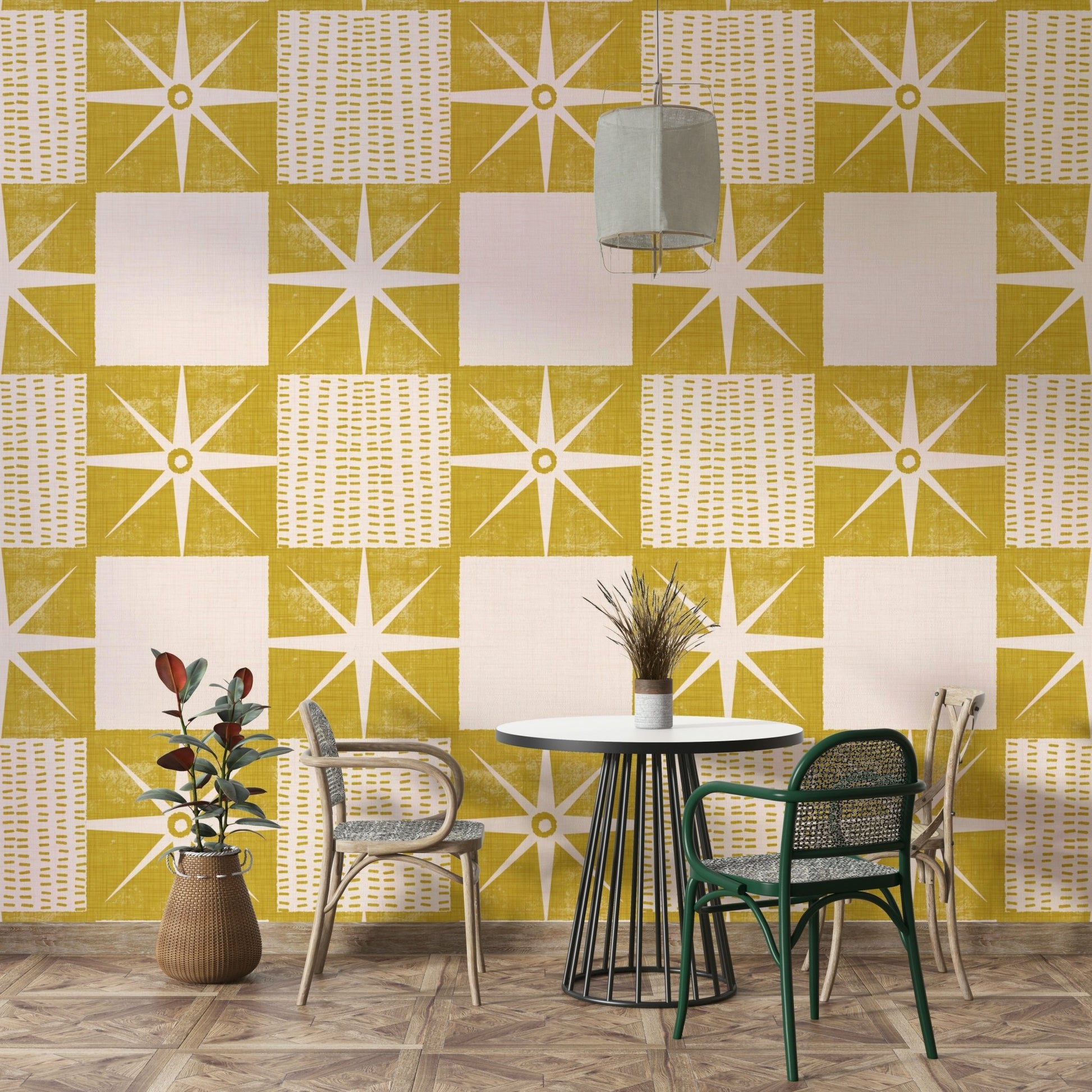 Retro starburst wallpaper mustard yellow

