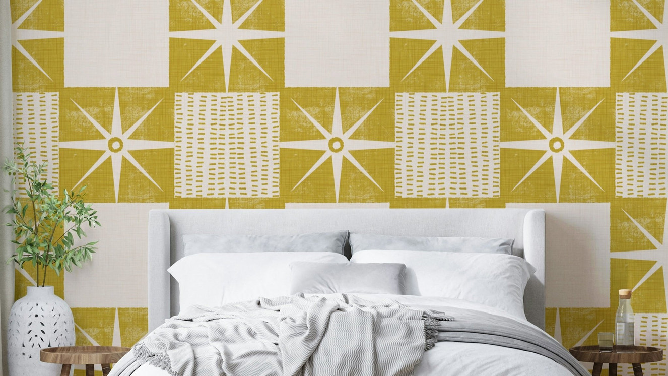 Retro starburst quilt block wallpaper

