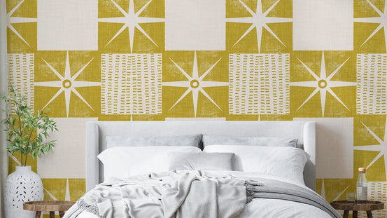Retro starburst quilt block wallpaper, GD1030