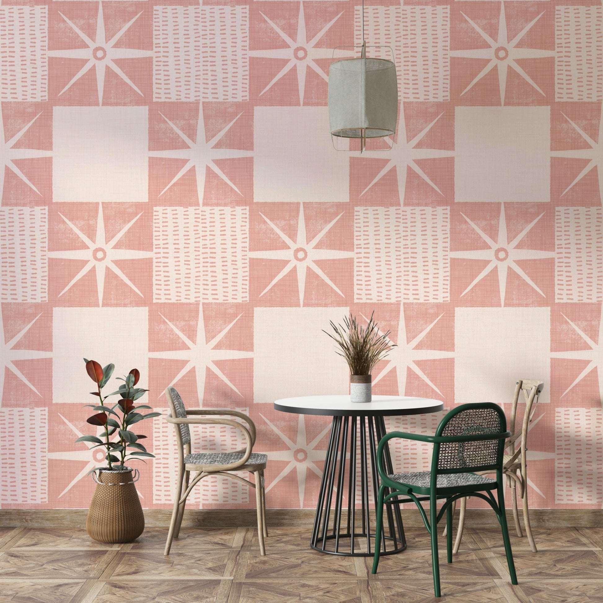 Starburst quilt block wallpaper pink


