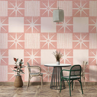 Starburst quilt block wallpaper pink

