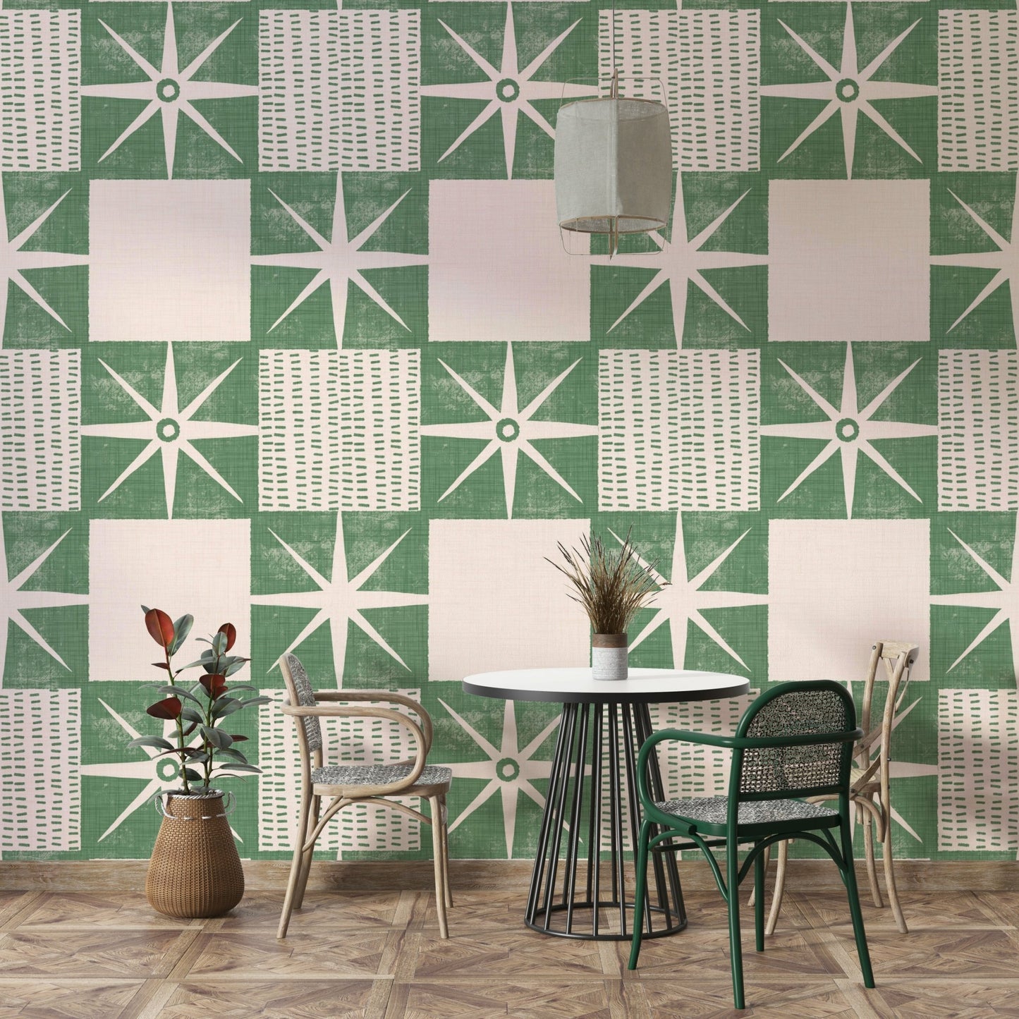 Starburst quilt block wallpaper for walls, GD1032