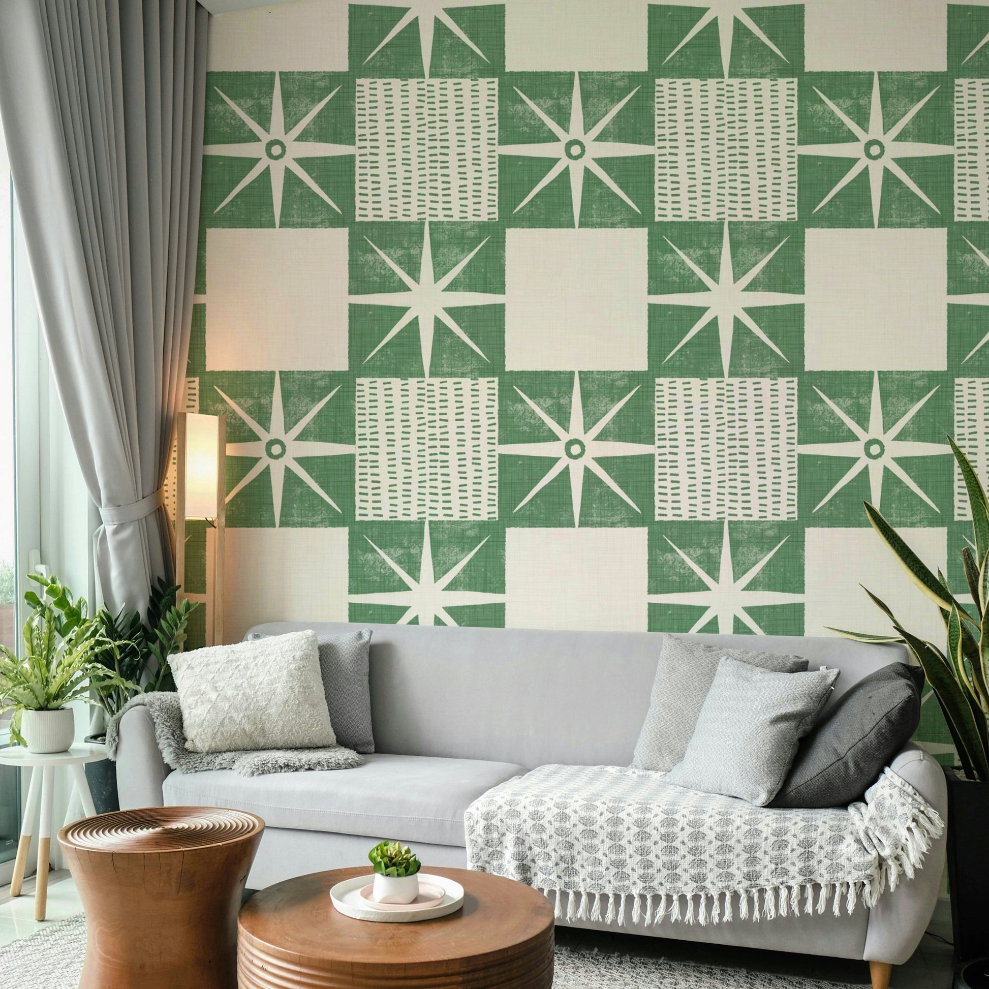Retro starburst quilt block wallpaper, GD1032