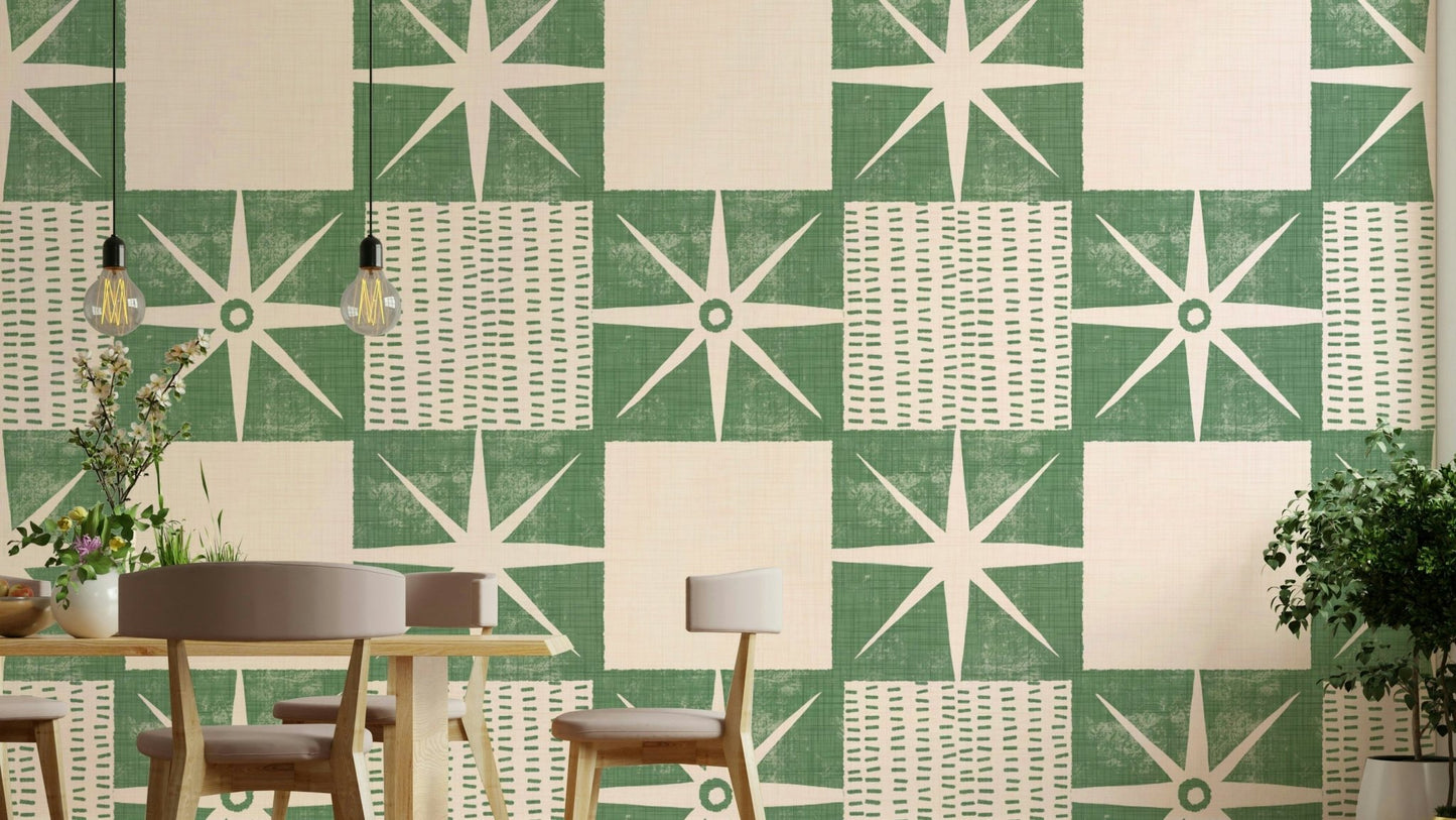 Sage green starburst wallpaper art, GD1032