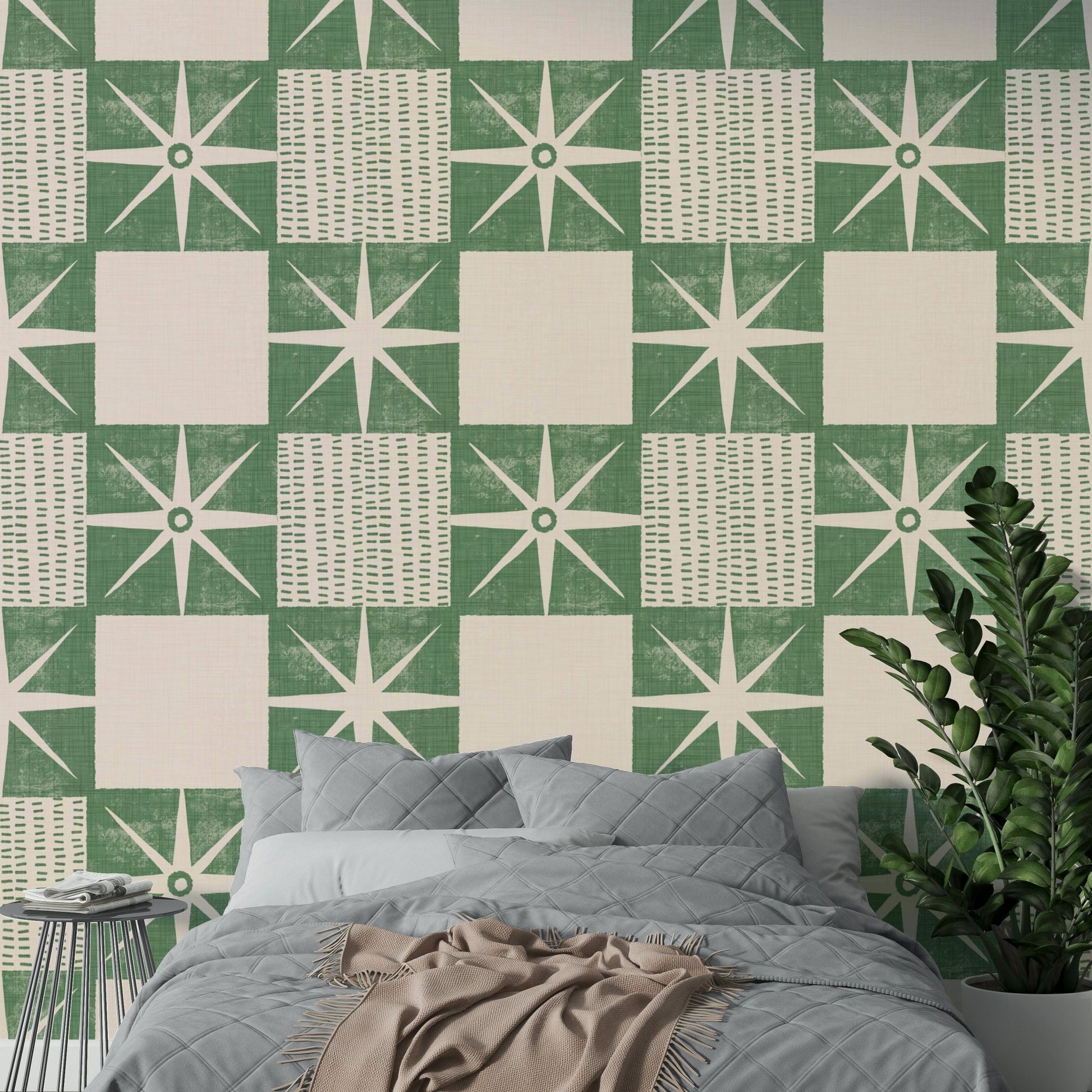 Mid century quilt block wall mural, GD1032