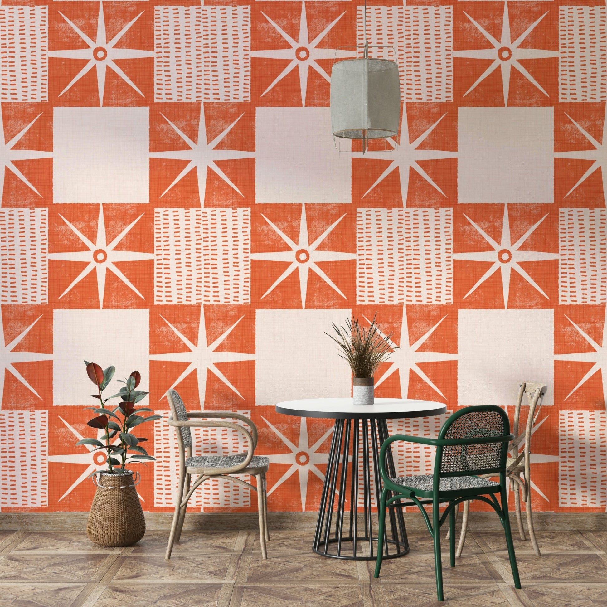 Mid century quilt block wall mural

