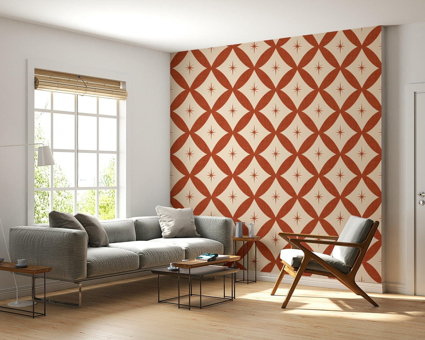 Retro Wallpaper sunburst geometric overlap tile print.