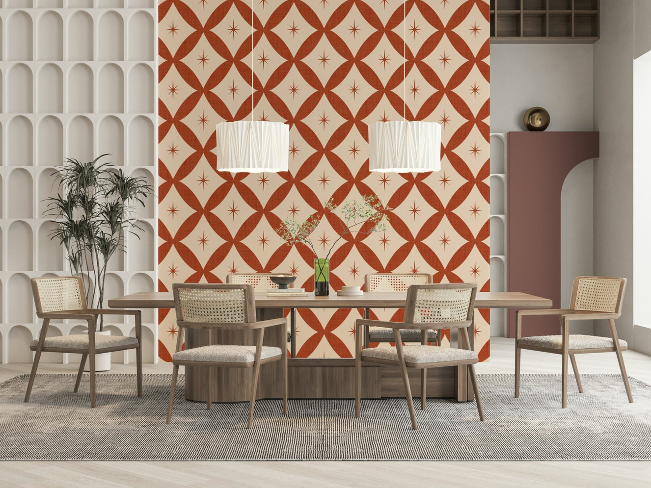 Retro Starburst Tile Wallpaper pattern; jovial interlock design.