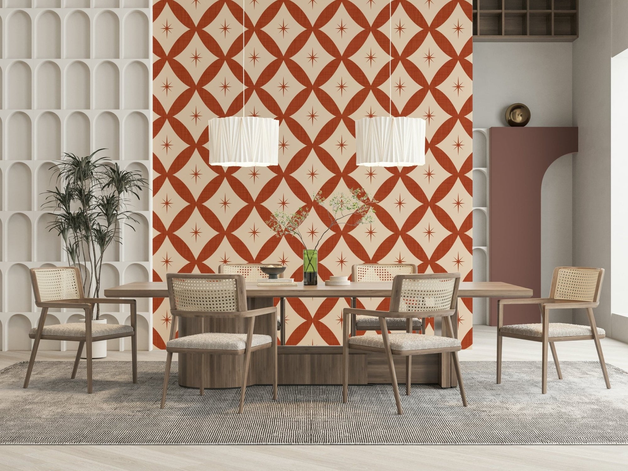 Retro Starburst Tile Wallpaper pattern; jovial interlock design., GD6572