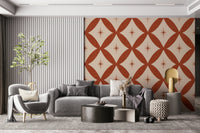 Starburst Tile Wallpaper terracotta rings and beige background.