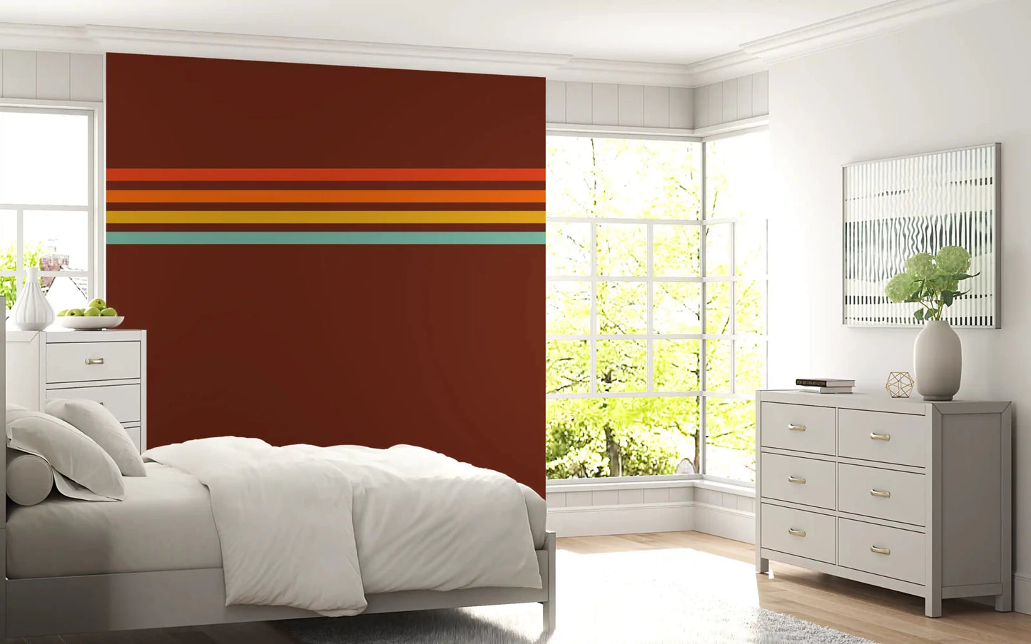 Warm striped wall mural showing Retro Stripe Horizon in vintage tones, GD9265