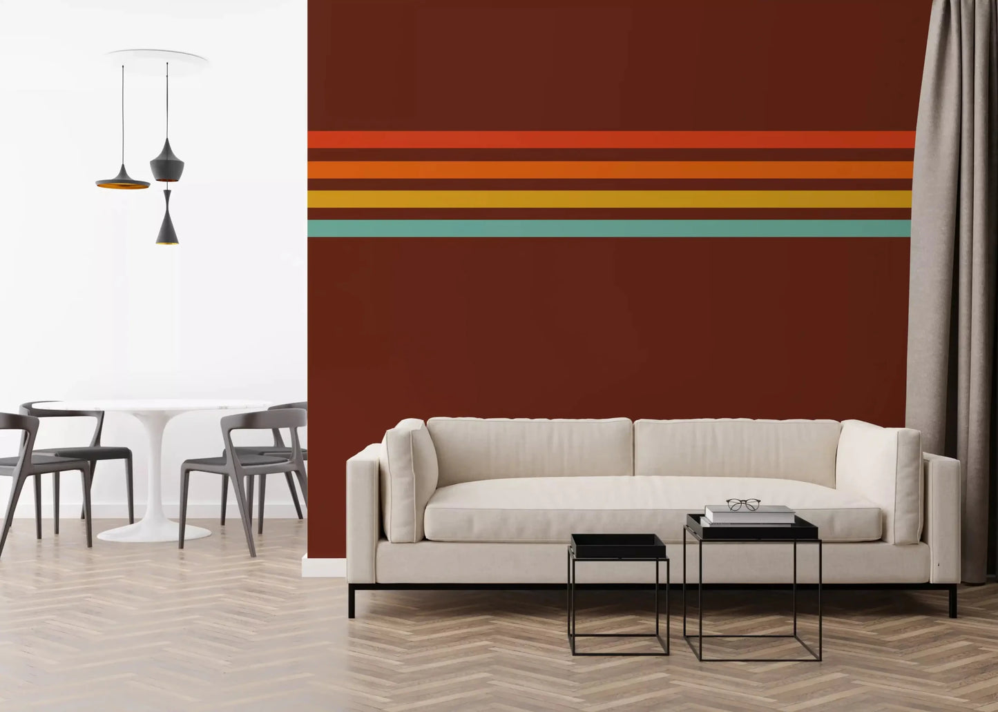 Hallway featuring Retro Stripe Horizon wall mural in a retro stripe layout, GD9265