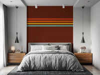 Bedroom styled with Retro Stripe Horizon wall mural and fine linear detail, GD9265