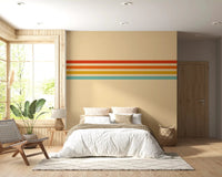 Bedroom wall styled in Retro Stripe Revival wall mural with layered stripe detail, GD9264