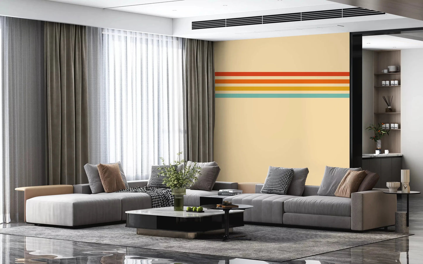 Minimal retro linework gives Retro Stripe Revival wall mural a calm finish, GD9264
