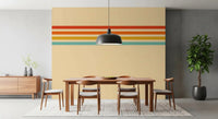 Dining room space with Retro Stripe Revival wall mural and structured stripe bands, GD9264