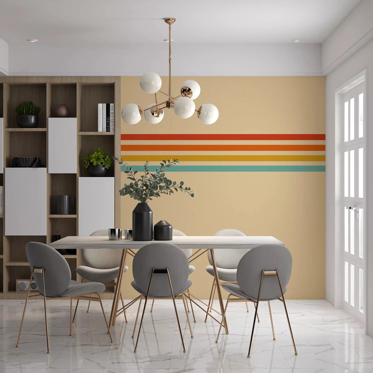 Retro Stripe Revival wall mural with balanced horizontal lines and retro rhythm, GD9264
