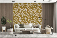 Verdant Retro Sunburst Bloom Wallpaper, tessellated graphic, mural joy.