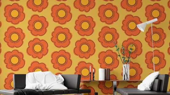 Retro Sunflower Wallpaper - sunny vintage floral style, SUSCT27