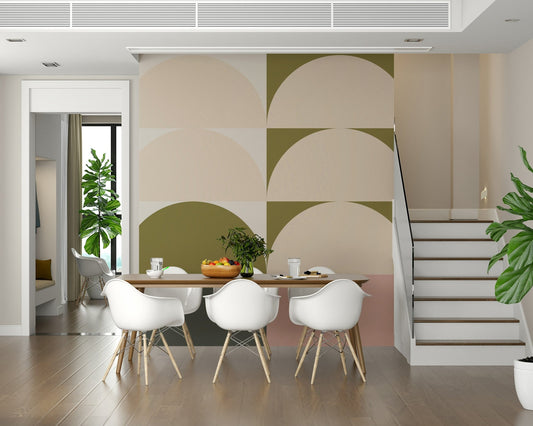 Living room showcasing Retro Sunrise Panorama wall mural design.