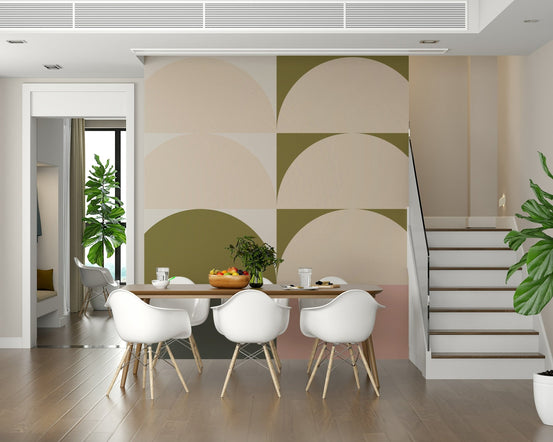 Living room showcasing Retro Sunrise Panorama wall mural design., GD6347