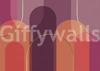 A seamless pattern of sunset-colored curves on a wall

