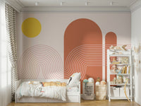 Close-up of warm curved shapes mural

