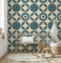 Seamless pattern print, Retro Teal Harmony Wallpaper.