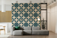 Vintage inspired wallpaper, Retro Teal Harmony mural.