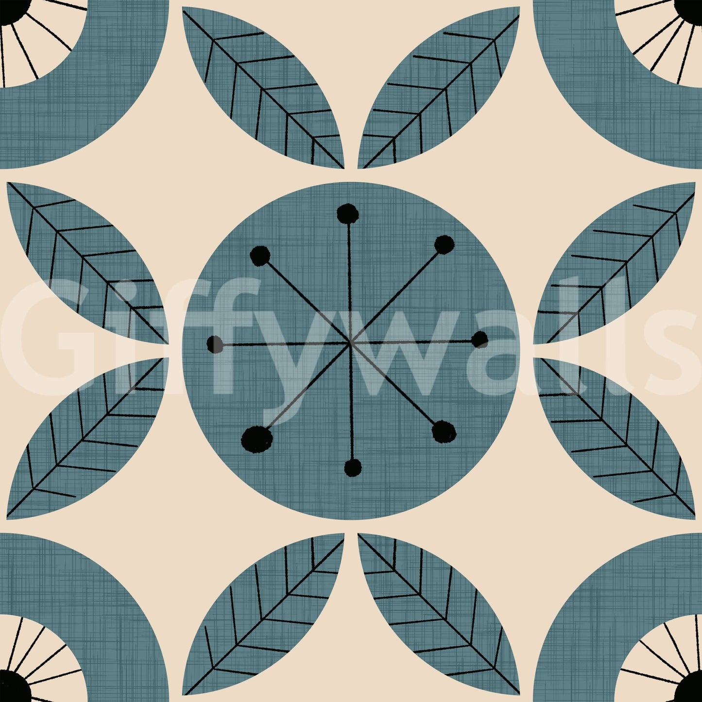 Repeating starburst artwork, Retro Teal Harmony print wallpaper.