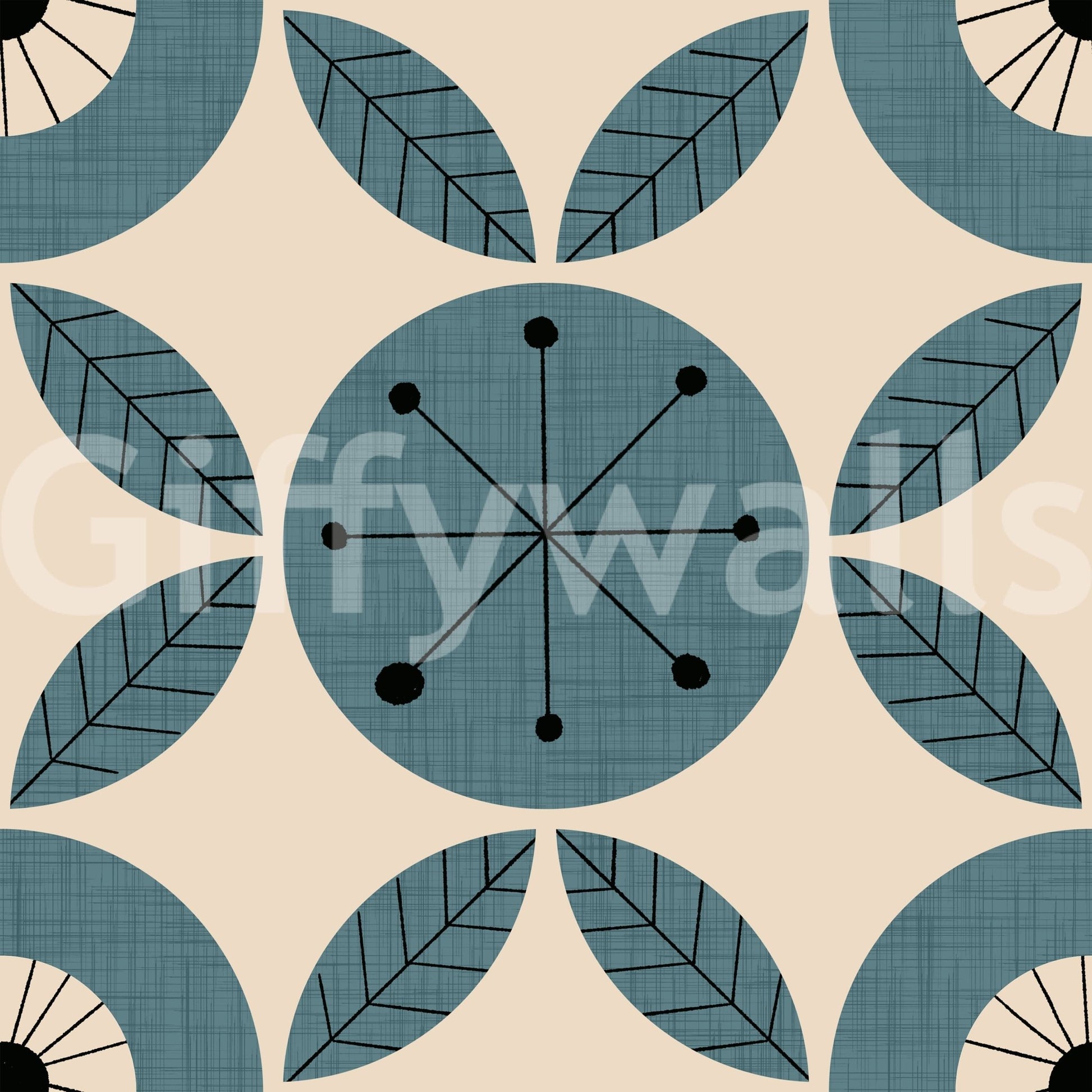 Repeating starburst artwork, Retro Teal Harmony print wallpaper.