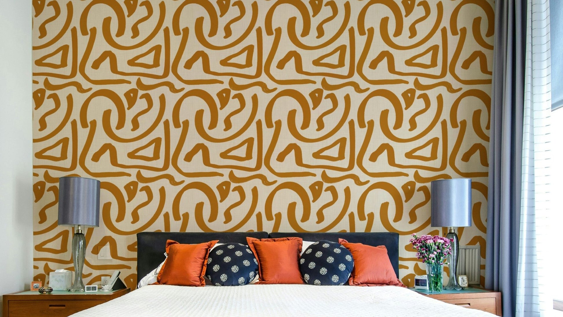 Mid century abstract terra scribbles wallpaper GD653

