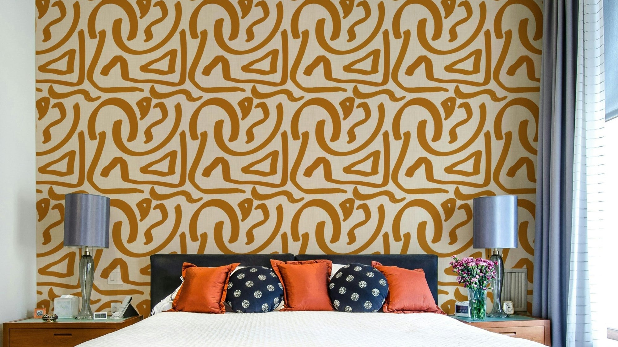 Mid century abstract terra scribbles wallpaper GD653

