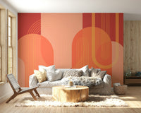 The colors are soft, muted tones of terracotta, beige, and gray.

