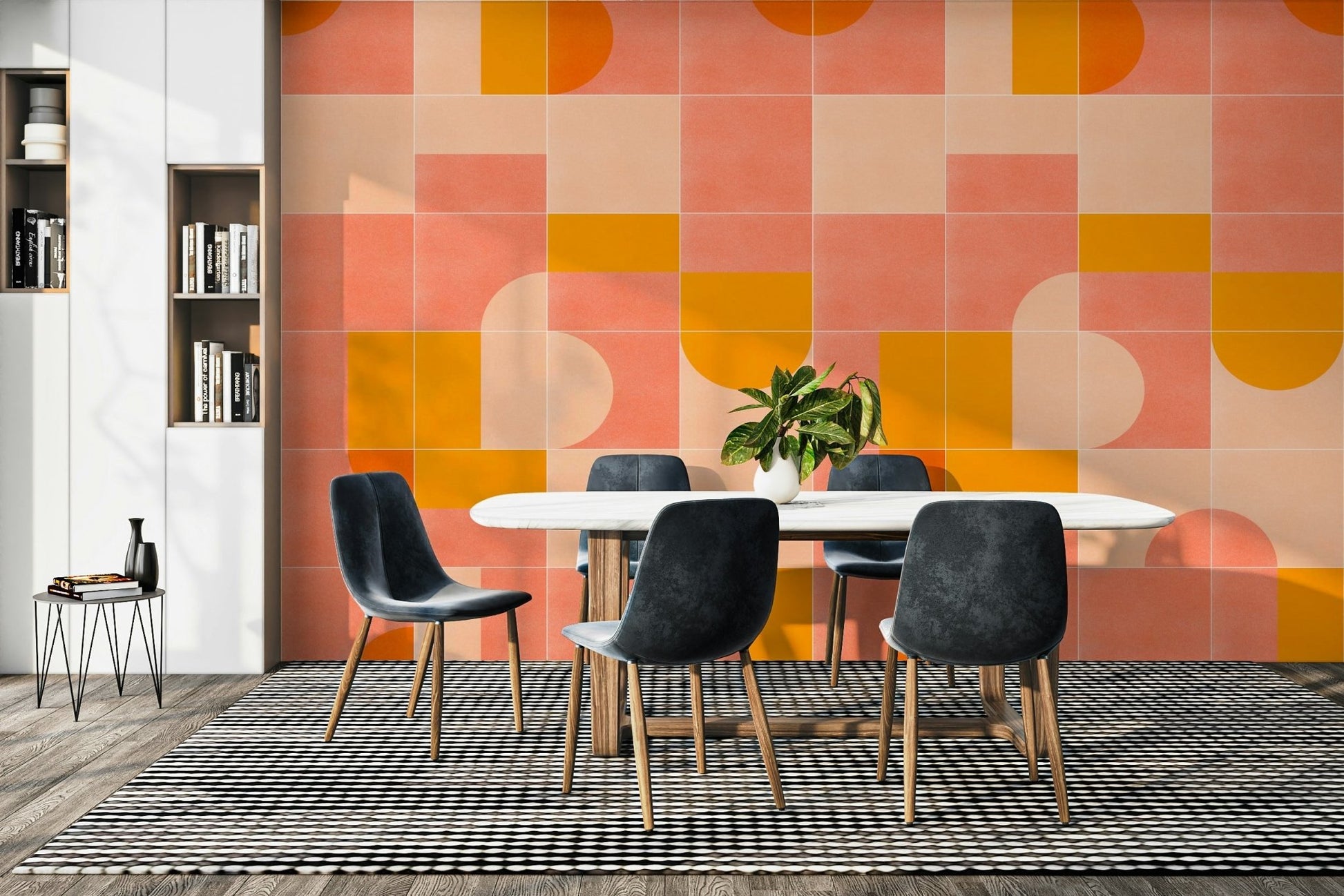 Rounded square tile wall design
