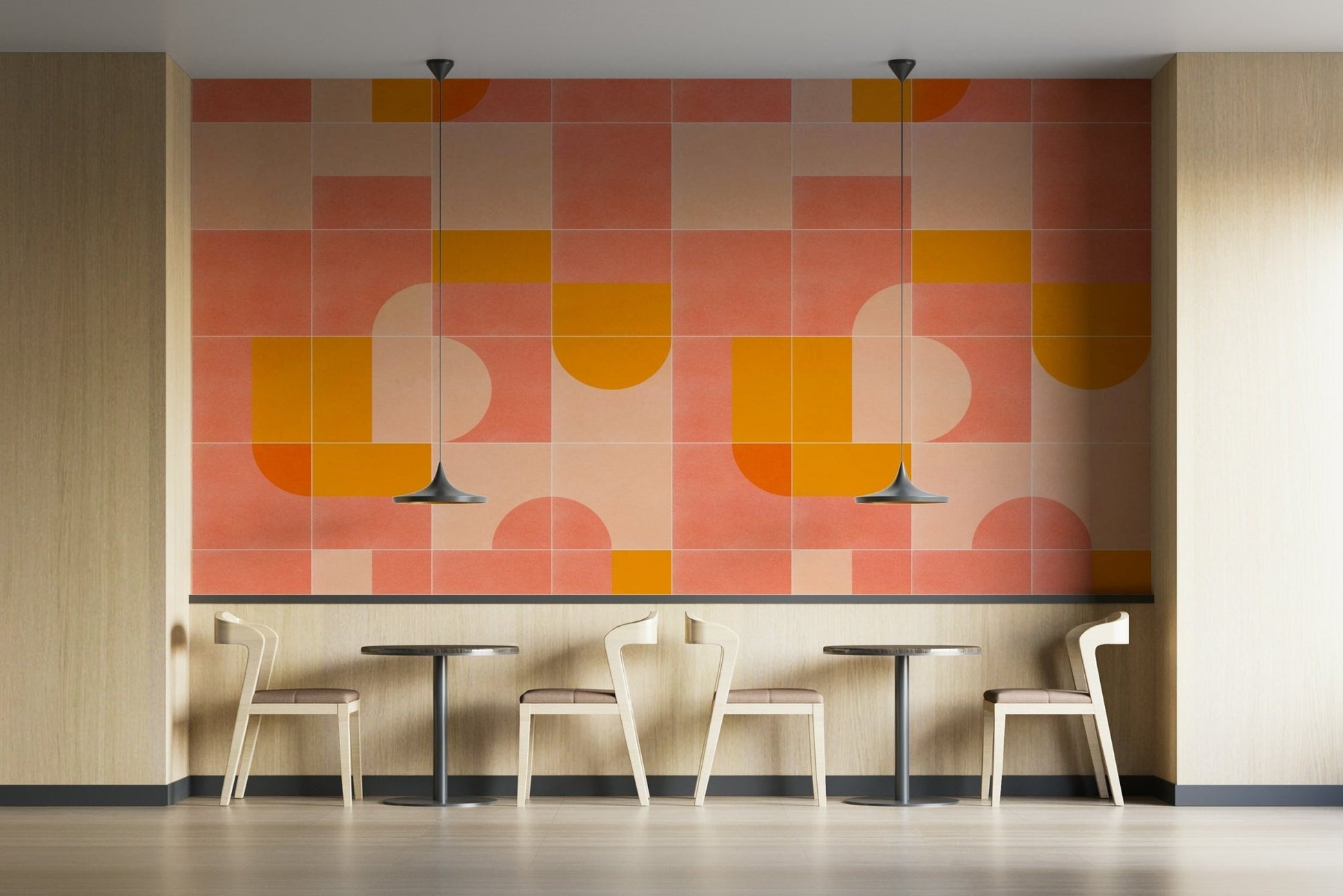 Faded terracotta and cream wallpaper
