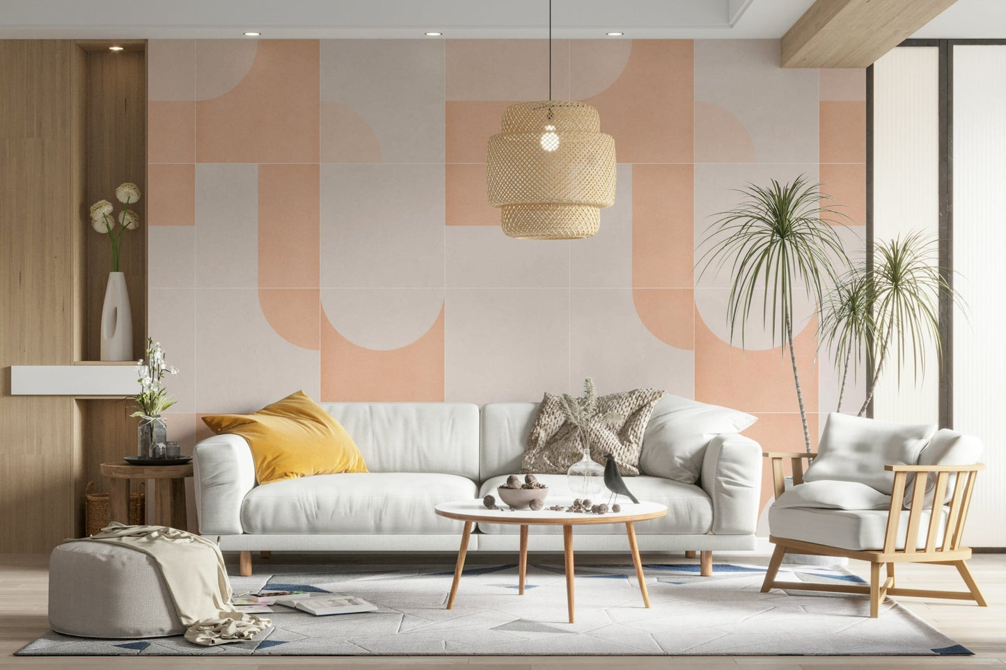 Earthy tile pattern wall design
