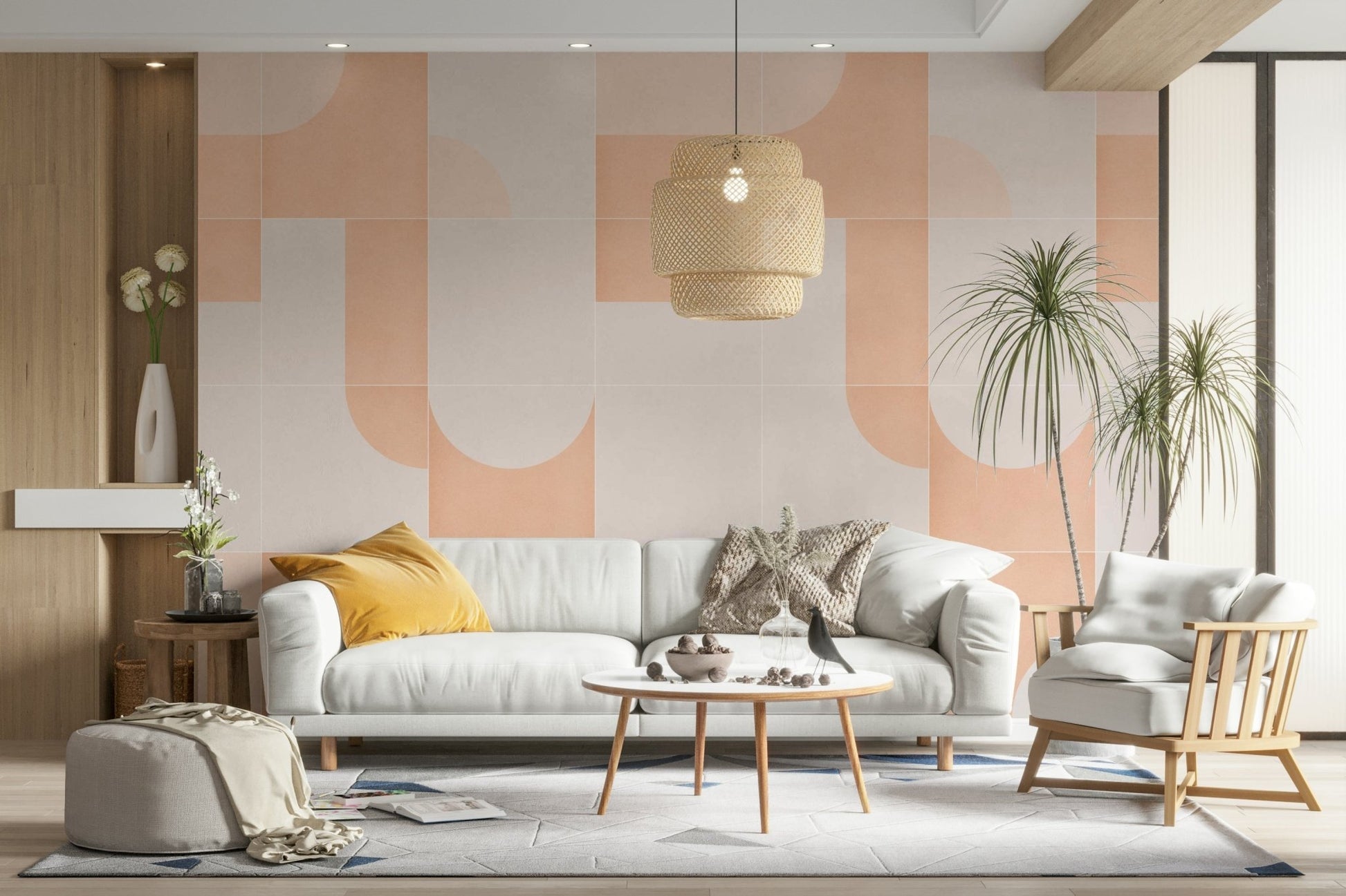 Earthy tile pattern wall design
